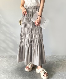 ”立体感で垢抜け"マーメイド風シャーリングナロースカート(ロング丈)