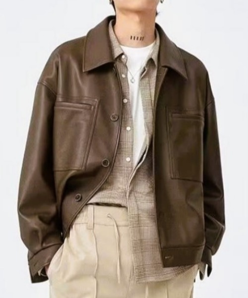 MGV(エムジーヴィー)の「合皮ショートジャケット(ブルゾン・メンズ・ブラック/ブラウン・MEDIUM/LARGE/X-LARGE)」の1枚目の写真