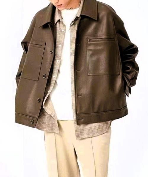 MGV(エムジーヴィー)の「合皮ショートジャケット(ブルゾン・メンズ・ブラック/ブラウン・MEDIUM/LARGE/X-LARGE)」の6枚目の写真