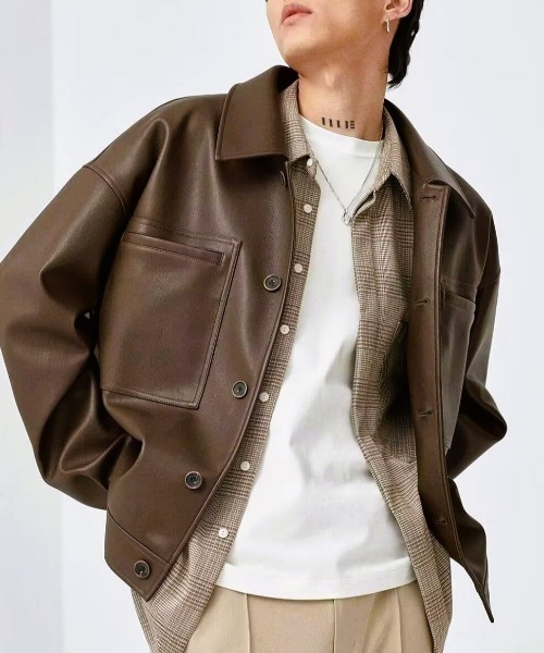 MGV(エムジーヴィー)の「合皮ショートジャケット(ブルゾン・メンズ・ブラック/ブラウン・MEDIUM/LARGE/X-LARGE)」の8枚目の写真
