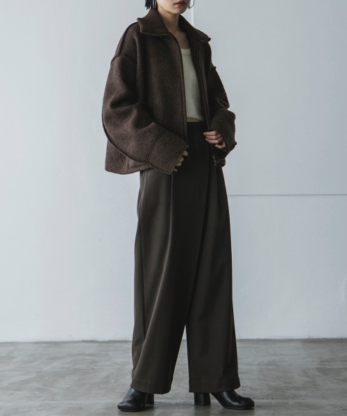 TENTO（テント）の「2WAYカラー ブークレ―ブルゾン（ブルゾン・レディース・ベージュ/ブラウン・FREE）」の18枚目の写真