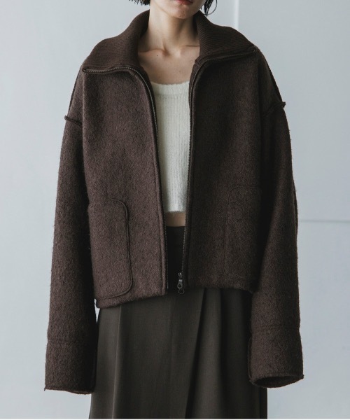 TENTO（テント）の「2WAYカラー ブークレ―ブルゾン（ブルゾン・レディース・ベージュ/ブラウン・FREE）」の12枚目の写真