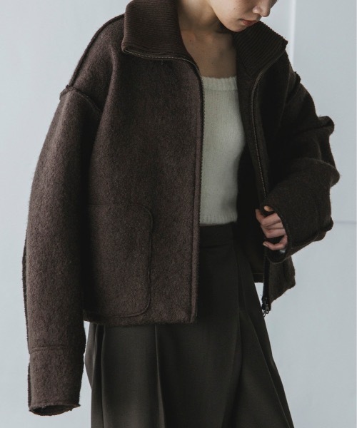 TENTO（テント）の「2WAYカラー ブークレ―ブルゾン（ブルゾン・レディース・ベージュ/ブラウン・FREE）」の3枚目の写真