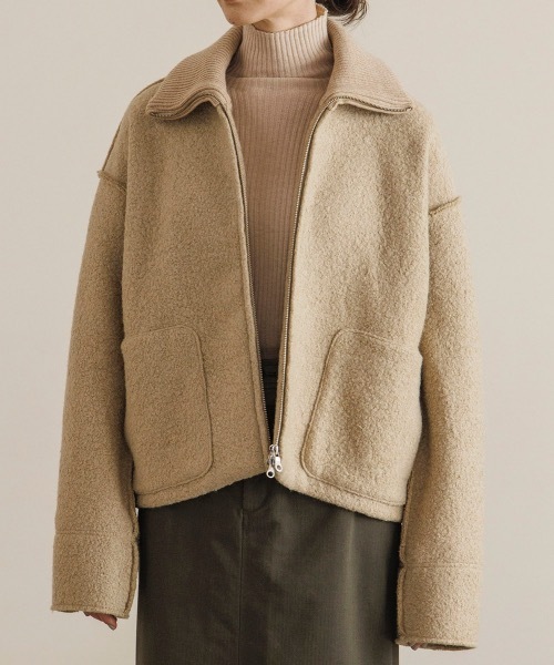 TENTO（テント）の「2WAYカラー ブークレ―ブルゾン（ブルゾン・レディース・ベージュ/ブラウン・FREE）」の9枚目の写真