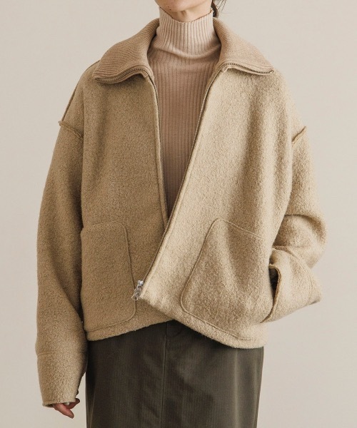 TENTO（テント）の「2WAYカラー ブークレ―ブルゾン（ブルゾン・レディース・ベージュ/ブラウン・FREE）」の16枚目の写真