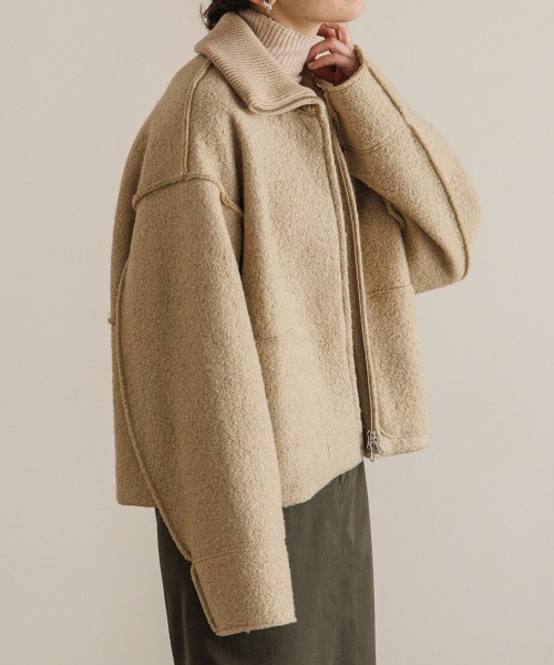 TENTO（テント）の「2WAYカラー ブークレ―ブルゾン（ブルゾン・レディース・ベージュ/ブラウン・FREE）」の7枚目の写真