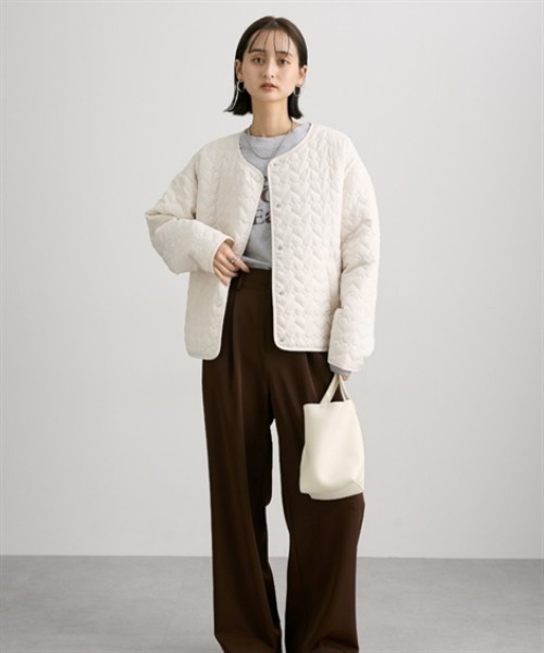 nissen（ニッセン）の「ハートキルトジャケット（ノーカラージャケット・レディース・アイボリー/ブラック・M/L）」の8枚目の写真