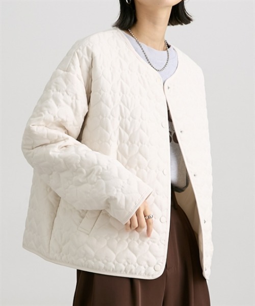 nissen（ニッセン）の「ハートキルトジャケット（ノーカラージャケット・レディース・アイボリー/ブラック・M/L）」の12枚目の写真