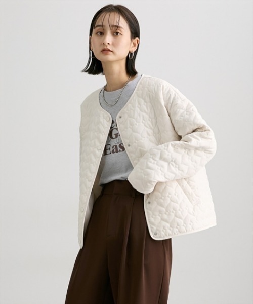 nissen（ニッセン）の「ハートキルトジャケット（ノーカラージャケット・レディース・アイボリー/ブラック・M/L）」の13枚目の写真