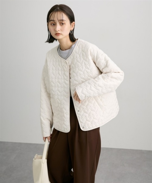 nissen（ニッセン）の「ハートキルトジャケット（ノーカラージャケット・レディース・アイボリー/ブラック・M/L）」の15枚目の写真