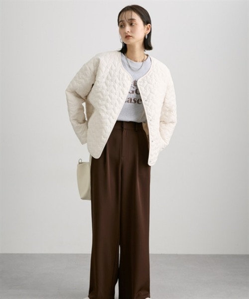 nissen（ニッセン）の「ハートキルトジャケット（ノーカラージャケット・レディース・アイボリー/ブラック・M/L）」の16枚目の写真