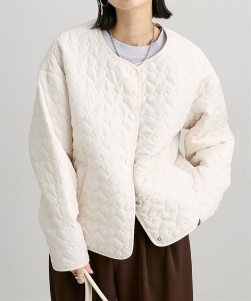 nissen（ニッセン）の「ハートキルトジャケット（ノーカラージャケット・レディース・アイボリー/ブラック・M/L）」の17枚目の写真