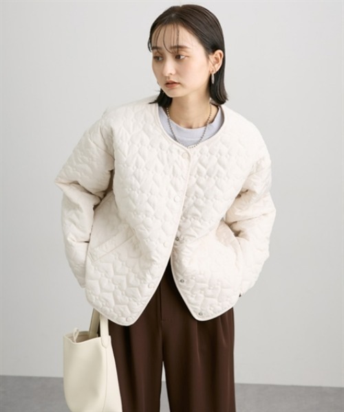 nissen（ニッセン）の「ハートキルトジャケット（ノーカラージャケット・レディース・アイボリー/ブラック・M/L）」の18枚目の写真