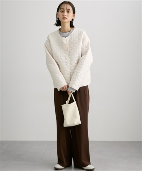 nissen（ニッセン）の「ハートキルトジャケット（ノーカラージャケット・レディース・アイボリー/ブラック・M/L）」の19枚目の写真