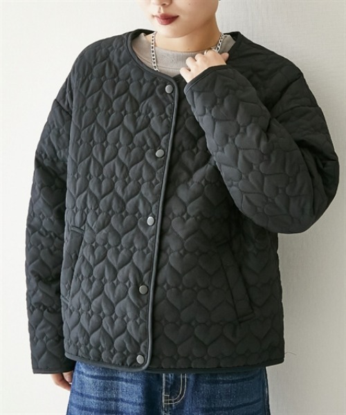 nissen（ニッセン）の「ハートキルトジャケット（ノーカラージャケット・レディース・アイボリー/ブラック・M/L）」の21枚目の写真