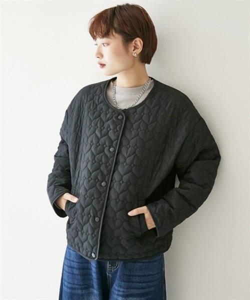 nissen（ニッセン）の「ハートキルトジャケット（ノーカラージャケット・レディース・アイボリー/ブラック・M/L）」の22枚目の写真