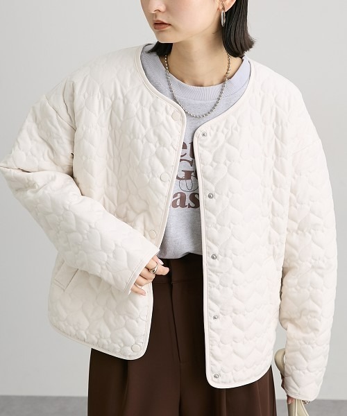 nissen（ニッセン）の「ハートキルトジャケット（ノーカラージャケット・レディース・アイボリー/ブラック・M/L）」の5枚目の写真