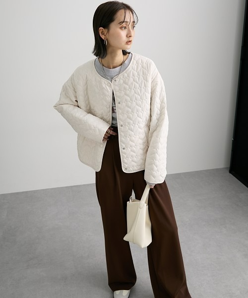 nissen（ニッセン）の「ハートキルトジャケット（ノーカラージャケット・レディース・アイボリー/ブラック・M/L）」の11枚目の写真