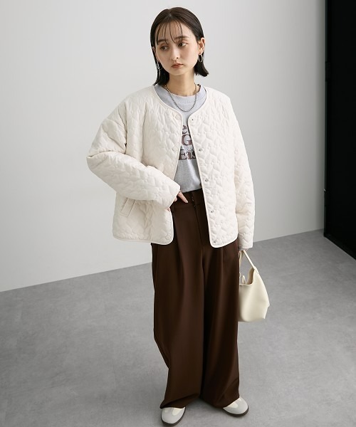 nissen（ニッセン）の「ハートキルトジャケット（ノーカラージャケット・レディース・アイボリー/ブラック・M/L）」の6枚目の写真