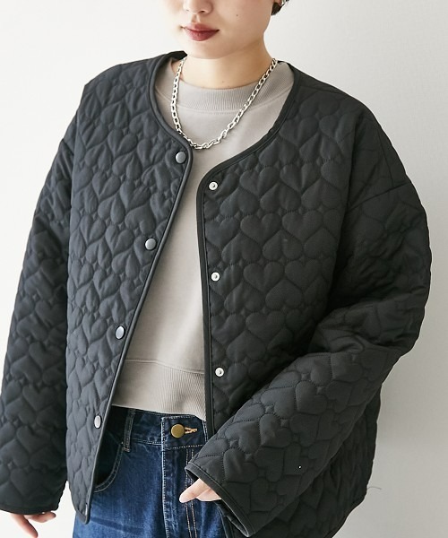 nissen（ニッセン）の「ハートキルトジャケット（ノーカラージャケット・レディース・アイボリー/ブラック・M/L）」の20枚目の写真