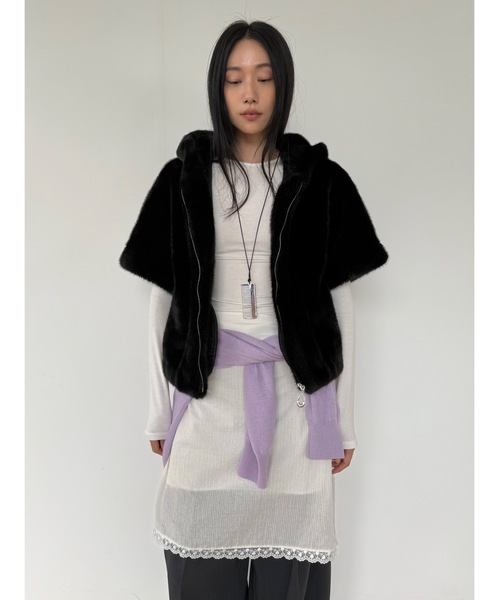 Didot.showroom(ディドット ショールーム)の「ファーフーディーハーフジャケット(その他アウター・レディース・ブラック/ブラウン/グレー・FREE)」の6枚目の写真