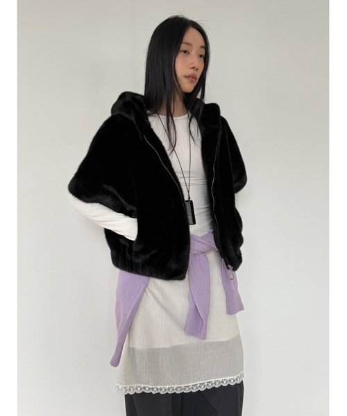 Didot.showroom(ディドット ショールーム)の「ファーフーディーハーフジャケット(その他アウター・レディース・ブラック/ブラウン/グレー・FREE)」の7枚目の写真