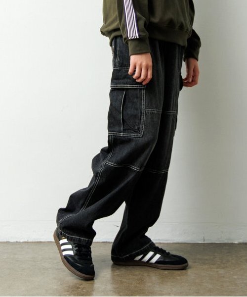 GLAZOS（グラソス）の「デニム・ダブルニーカーゴパンツ（その他パンツ・キッズ・ライトブルー/ブラック/ブルー・S/M/L/LL）」の2枚目の写真