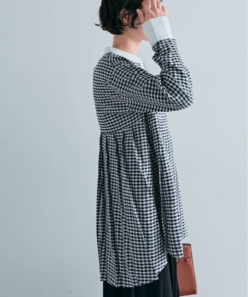 kirakiraShop(キラキラショップ)の「プリーツ 切り替え ギンガム チェック シャツ(シャツ/ブラウス・レディース・ブルー系/ブラック系/グレー系・FREE)」の9枚目の写真