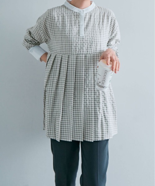 kirakiraShop(キラキラショップ)の「プリーツ 切り替え ギンガム チェック シャツ(シャツ/ブラウス・レディース・ブルー系/ブラック系/グレー系・FREE)」の17枚目の写真