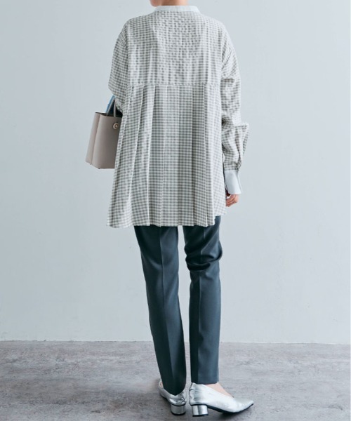kirakiraShop(キラキラショップ)の「プリーツ 切り替え ギンガム チェック シャツ(シャツ/ブラウス・レディース・ブルー系/ブラック系/グレー系・FREE)」の21枚目の写真