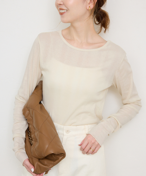 MILLER(ミラー)の「《追加3》miller/ミラー SLOBE別注 SHEER RIB クルーネック(Tシャツ/カットソー・レディース・スカイブルー/ホワイト/アイボリー・FREE)」の1枚目の写真