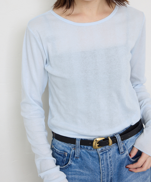 MILLER(ミラー)の「《追加3》miller/ミラー SLOBE別注 SHEER RIB クルーネック(Tシャツ/カットソー・レディース・スカイブルー/ホワイト/アイボリー・FREE)」の3枚目の写真
