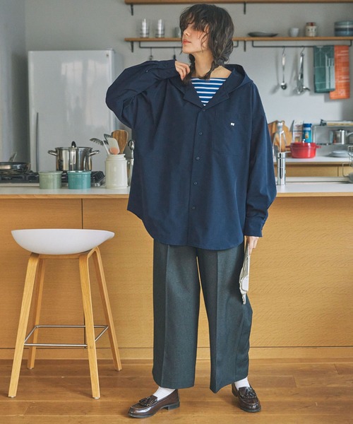 vintage ナンバリングシャツ セール】ナンバリング刺繍 オーバーサイズ フーディシャツ