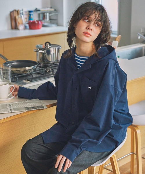 トップス 808qqqqq ナンバリング刺繍 オーバーサイズ フーディシャツ（シャツ/ブラウス