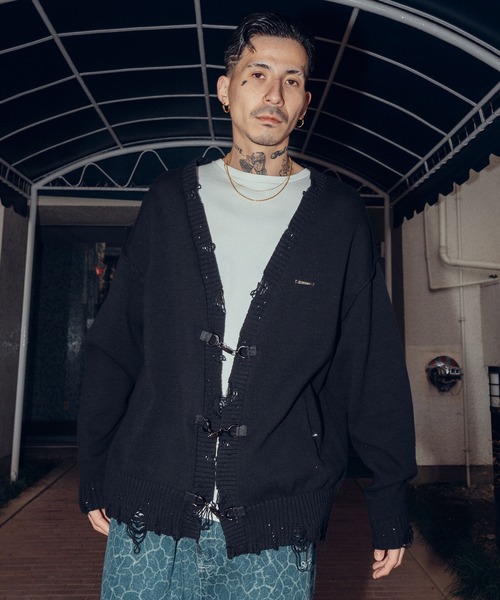 Subciety（サブサエティ）の「Damaged knit cardigan（カーディガン/ボレロ・メンズ・ブラック/オリーブ/グレー・SMALL/MEDIUM/LARGE/X-LARGE）」の2枚目の写真