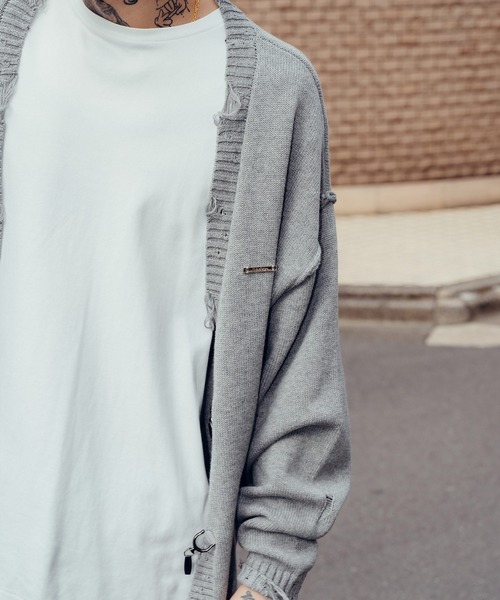 Subciety（サブサエティ）の「Damaged knit cardigan（カーディガン/ボレロ・メンズ・ブラック/オリーブ/グレー・SMALL/MEDIUM/LARGE/X-LARGE）」の10枚目の写真