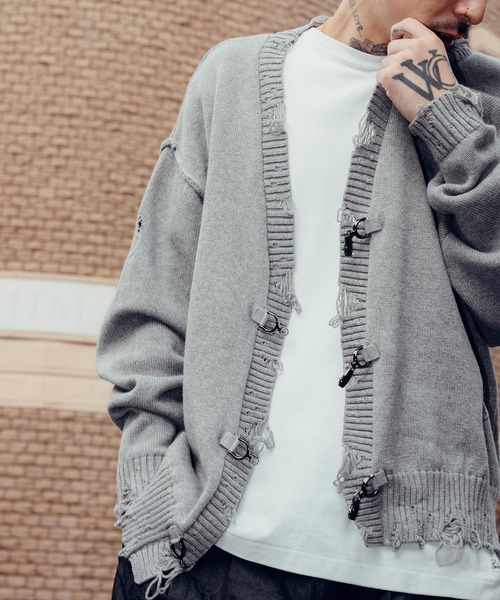 Subciety（サブサエティ）の「Damaged knit cardigan（カーディガン/ボレロ・メンズ・ブラック/オリーブ/グレー・SMALL/MEDIUM/LARGE/X-LARGE）」の9枚目の写真