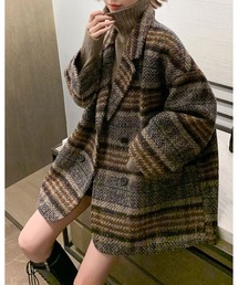 チェック柄中綿キルティングショートコート