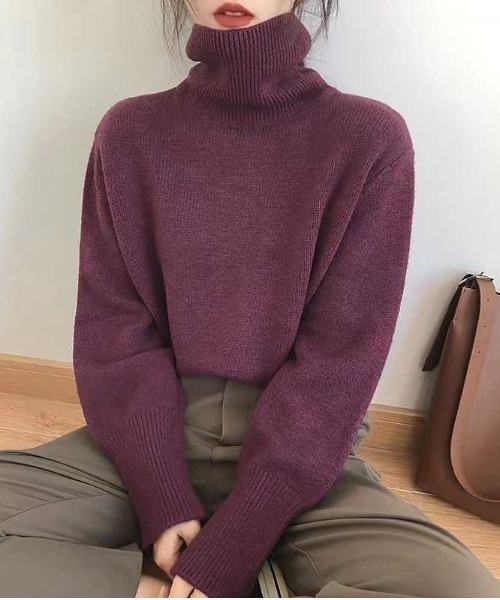 Teem Store(チームストア)の「カラーバリエーション無地シンプルハイネックニットタートルセーター(ニット/セーター・レディース・オレンジ/ブルー/グリーン/レッド/ブラック/ホワイト/ブラウン/ベージュ/パープル/カーキ・F)」の8枚目の写真