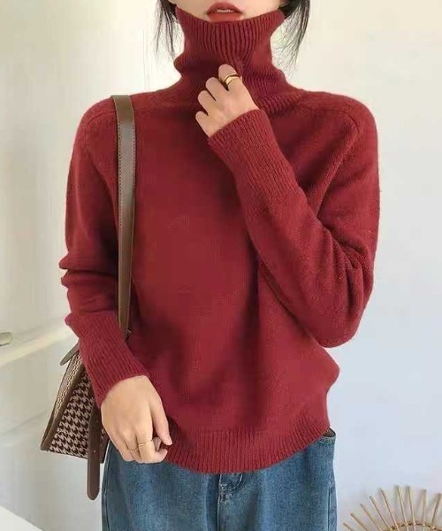 Teem Store(チームストア)の「カラーバリエーション無地シンプルハイネックニットタートルセーター(ニット/セーター・レディース・オレンジ/ブルー/グリーン/レッド/ブラック/ホワイト/ブラウン/ベージュ/パープル/カーキ・F)」の9枚目の写真