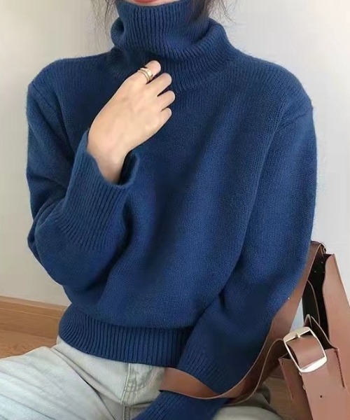 Teem Store(チームストア)の「カラーバリエーション無地シンプルハイネックニットタートルセーター(ニット/セーター・レディース・オレンジ/ブルー/グリーン/レッド/ブラック/ホワイト/ブラウン/ベージュ/パープル/カーキ・F)」の7枚目の写真