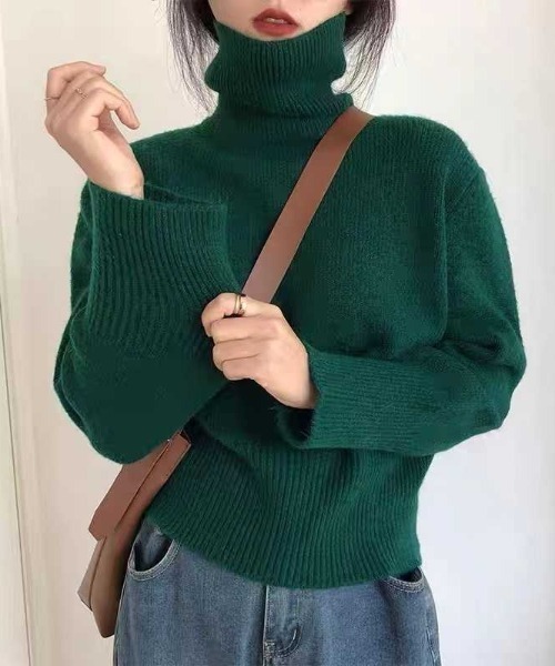 Teem Store(チームストア)の「カラーバリエーション無地シンプルハイネックニットタートルセーター(ニット/セーター・レディース・オレンジ/ブルー/グリーン/レッド/ブラック/ホワイト/ブラウン/ベージュ/パープル/カーキ・F)」の6枚目の写真