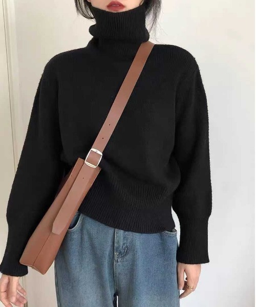 Teem Store(チームストア)の「カラーバリエーション無地シンプルハイネックニットタートルセーター(ニット/セーター・レディース・オレンジ/ブルー/グリーン/レッド/ブラック/ホワイト/ブラウン/ベージュ/パープル/カーキ・F)」の3枚目の写真
