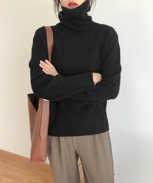 Teem Store(チームストア)の「カラーバリエーション無地シンプルハイネックニットタートルセーター(ニット/セーター・レディース・オレンジ/ブルー/グリーン/レッド/ブラック/ホワイト/ブラウン/ベージュ/パープル/カーキ・F)」の17枚目の写真
