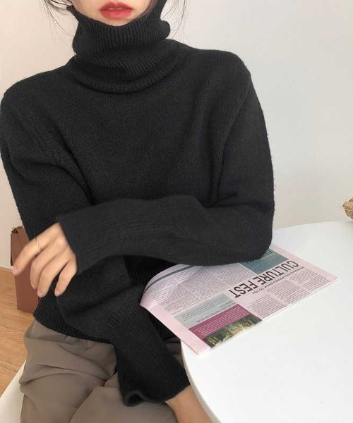 Teem Store(チームストア)の「カラーバリエーション無地シンプルハイネックニットタートルセーター(ニット/セーター・レディース・オレンジ/ブルー/グリーン/レッド/ブラック/ホワイト/ブラウン/ベージュ/パープル/カーキ・F)」の16枚目の写真