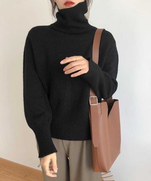 Teem Store(チームストア)の「カラーバリエーション無地シンプルハイネックニットタートルセーター(ニット/セーター・レディース・オレンジ/ブルー/グリーン/レッド/ブラック/ホワイト/ブラウン/ベージュ/パープル/カーキ・F)」の18枚目の写真