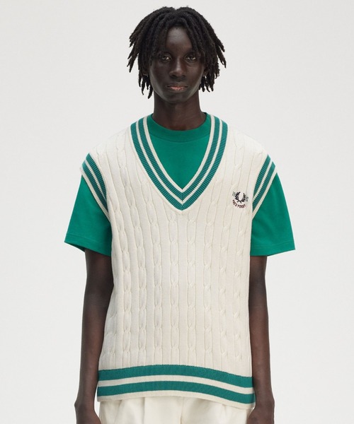 Fred Perry knit vest フレッドペリー　ケーブルニットベスト 楽天市場】フレッドペリー FRED PERRY ベスト メンズ チェッカー
