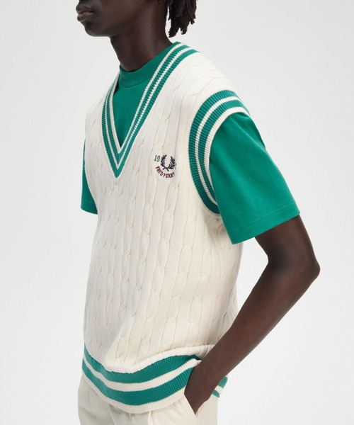 FRED PERRY ケーブルニット Vネック ベスト 楽天市場】FRED PERRY フレッド ペリー ケーブルニット パネル