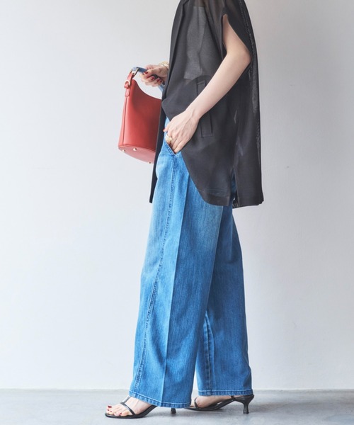 Doux Archives カーブワイドデニムパンツ　人気商品　ブラック　黒 Doux Archives カーブワイドデニムパンツ 人気商品 ブラック 黒