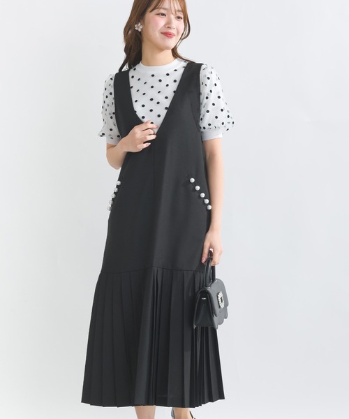 PICCIN PERLA（ピッチンペルラ）の「ポケットパール裾プリーツジャンパースカート（ジャンパースカート・レディース・ブラック/グレー・M）」の2枚目の写真